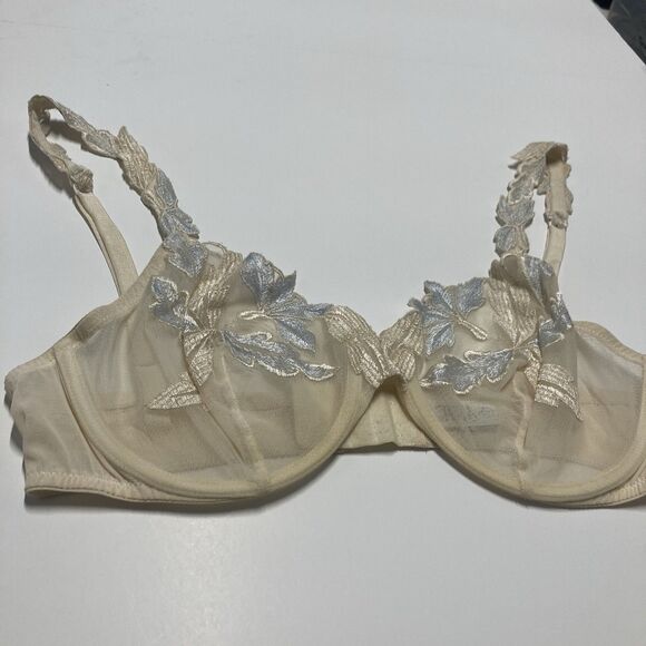 La Perla Floral Applique Embroidered Strap Underwire Demi Bra Sheer Unlined 34B - Picture 2 of 14